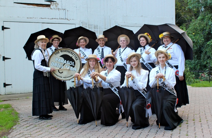 The Warnerettes pose with founder Sharon Bernath (at left, with drum) at the Gov. Warner Mansion in 2014